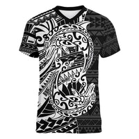 White Couple Dolphins Maori Polynesian Style Women V-Neck T-Shirt LT9 Female White - Polynesian Pride