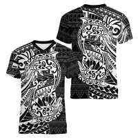 White Couple Dolphins Maori Polynesian Style Women V-Neck T-Shirt LT9 - Polynesian Pride