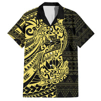 Yellow Couple Dolphins Maori Polynesian Style Family Matching Off Shoulder Maxi Dress and Hawaiian Shirt
