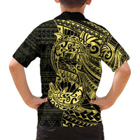 Yellow Couple Dolphins Maori Polynesian Style Family Matching Puletasi and Hawaiian Shirt