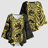 Yellow Couple Dolphins Maori Polynesian Style Kimono Sleeve Blouse - Polynesian Pride