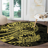 Yellow Couple Dolphins Maori Polynesian Style Round Carpet