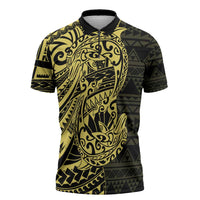 Yellow Couple Dolphins Maori Polynesian Style Zipper Polo Shirt - Polynesian Pride
