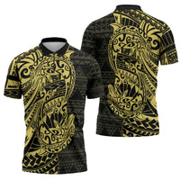 Yellow Couple Dolphins Maori Polynesian Style Zipper Polo Shirt - Polynesian Pride