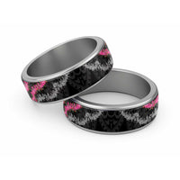 Guam Bougainvillea Lei Classic Ring Chamorro Tribal Pattern LT9 Sliver Black - Polynesian Pride