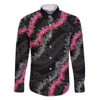 Guam Bougainvillea Lei Family Matching Long Sleeve Bodycon Dress and Hawaiian Shirt Chamorro Tribal Pattern