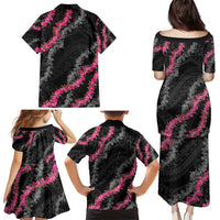 Guam Bougainvillea Lei Family Matching Puletasi and Hawaiian Shirt Chamorro Tribal Pattern