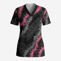 Guam Bougainvillea Lei Scrub Top Chamorro Tribal Pattern LT9 Adult Black - Polynesian Pride