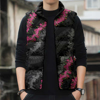 Guam Bougainvillea Lei Sleeveless Puffer Jacket Chamorro Tribal Pattern - Polynesian Pride