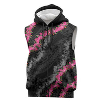 Guam Bougainvillea Lei Sleeveless Zip Hoodie Chamorro Tribal Pattern LT9 Black - Polynesian Pride
