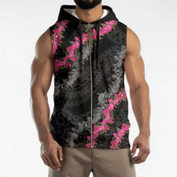 Guam Bougainvillea Lei Sleeveless Zip Hoodie Chamorro Tribal Pattern - Polynesian Pride