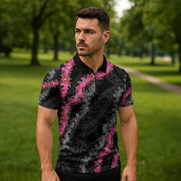 Guam Bougainvillea Lei Zipper Polo Shirt Chamorro Tribal Pattern - Polynesian Pride