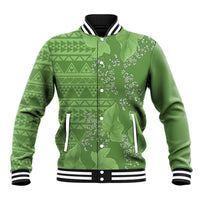 Hawaii Molokai Island Kukui Nut Flowers Baseball Jacket Tribal Kakau Pattern LT9 Unisex Green - Polynesian Pride