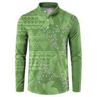 Hawaii Molokai Island Kukui Nut Flowers Button Sweatshirt Tribal Kakau Pattern LT9 Green - Polynesian Pride