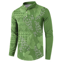 Hawaii Molokai Island Kukui Nut Flowers Button Sweatshirt Tribal Kakau Pattern LT9 - Polynesian Pride