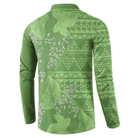 Hawaii Molokai Island Kukui Nut Flowers Button Sweatshirt Tribal Kakau Pattern LT9 - Polynesian Pride