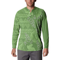 Hawaii Molokai Island Kukui Nut Flowers Button Sweatshirt Tribal Kakau Pattern LT9 - Polynesian Pride