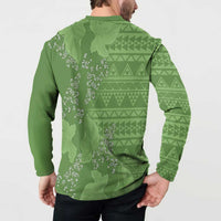 Hawaii Molokai Island Kukui Nut Flowers Button Sweatshirt Tribal Kakau Pattern LT9 - Polynesian Pride