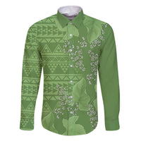 Hawaii Molokai Island Kukui Nut Flowers Family Matching Off The Shoulder Long Sleeve Dress and Hawaiian Shirt Tribal Kakau Pattern