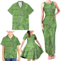 Hawaii Molokai Island Kukui Nut Flowers Family Matching Tank Maxi Dress and Hawaiian Shirt Tribal Kakau Pattern