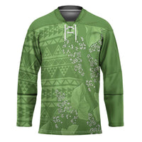 Hawaii Molokai Island Kukui Nut Flowers Hockey Jersey Tribal Kakau Pattern LT9 Unisex Green - Polynesian Pride
