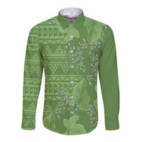 Hawaii Molokai Island Kukui Nut Flowers Long Sleeve Button Shirt Tribal Kakau Pattern