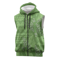 Hawaii Molokai Island Kukui Nut Flowers Sleeveless Zip Hoodie Tribal Kakau Pattern - Polynesian Pride