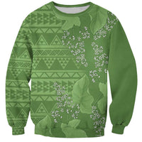 Hawaii Molokai Island Kukui Nut Flowers Sweatshirt Tribal Kakau Pattern LT9 Unisex Green - Polynesian Pride