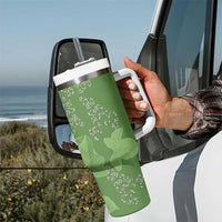 Hawaii Molokai Island Kukui Nut Flowers Tumbler With Handle Tribal Kakau Pattern