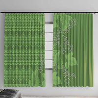 Hawaii Molokai Island Kukui Nut Flowers Window Curtain Tribal Kakau Pattern LT9 With Hooks Green - Polynesian Pride