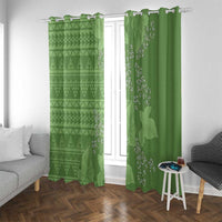Hawaii Molokai Island Kukui Nut Flowers Window Curtain Tribal Kakau Pattern LT9 With Grommets Green - Polynesian Pride