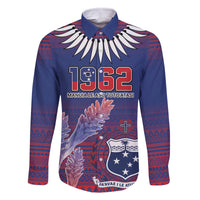 Custom Samoa 1962 Independence Day Custom Family Matching Long Sleeve Bodycon Dress and Hawaiian Shirt Manuia le Aso Tuto'atasi Ula Nifo Blue Art