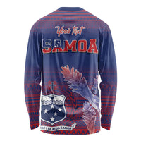 Custom Samoa 1962 Independence Day Custom Long Sleeve Shirt Manuia le Aso Tuto'atasi Ula Nifo Blue Art