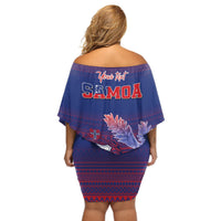 Custom Samoa 1962 Independence Day Custom Off Shoulder Short Dress Manuia le Aso Tuto'atasi Ula Nifo Blue Art LT9 - Polynesian Pride