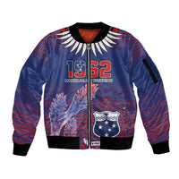 Custom Samoa 1962 Independence Day Custom Sleeve Zip Bomber Jacket Manuia le Aso Tuto'atasi Ula Nifo Blue Art LT9 Unisex Blue - Polynesian Pride