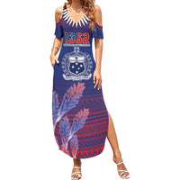 Custom Samoa 1962 Independence Day Custom Summer Maxi Dress Manuia le Aso Tuto'atasi Ula Nifo Blue Art LT9 Women Blue - Polynesian Pride