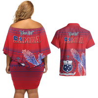 Custom Samoa 1962 Independence Day Custom Couples Matching Off Shoulder Short Dress and Hawaiian Shirt Manuia le Aso Tuto'atasi Ula Nifo Red Art LT9 - Polynesian Pride
