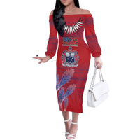Custom Samoa 1962 Independence Day Custom Family Matching Off The Shoulder Long Sleeve Dress and Hawaiian Shirt Manuia le Aso Tuto'atasi Ula Nifo Red Art