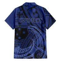 Custom Samoa 62nd Manuia le Aso Tuto'atasi Family Matching Short Sleeve Bodycon Dress and Hawaiian Shirt Samoan Tatau Blue Art