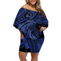 Custom Samoa 62nd Manuia le Aso Tuto'atasi Off Shoulder Short Dress Samoan Tatau Blue Art LT9 Women Blue - Polynesian Pride