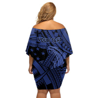 Custom Samoa 62nd Manuia le Aso Tuto'atasi Off Shoulder Short Dress Samoan Tatau Blue Art LT9 - Polynesian Pride