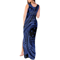 Custom Samoa 62nd Manuia le Aso Tuto'atasi Tank Maxi Dress Samoan Tatau Blue Art LT9 - Polynesian Pride