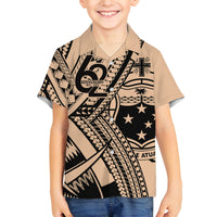 Custom Samoa Manuia le 62 Tausaga O le Tuto’atasi Family Matching Off Shoulder Short Dress and Hawaiian Shirt Samoan Tatau Beige Art