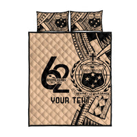 Custom Samoa Manuia le 62 Tausaga O le Tuto’atasi Quilt Bed Set Samoan Tatau Beige Art