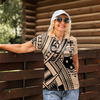 Custom Samoa Manuia le 62 Tausaga O le Tuto’atasi Women Polo Shirt Samoan Tatau Beige Art