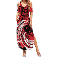 Custom Samoa Manuia le 62 Tausaga O le Tuto’atasi Summer Maxi Dress Samoan Tatau Red Art