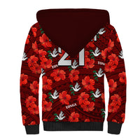 (Custom Text And Number) Tonga Rugby Sherpa Hoodie Polynesian Style With Hibiscus LT9 - Polynesian Pride