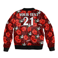 (Custom Text And Number) Tonga Rugby Sleeve Zip Bomber Jacket Polynesian Style With Hibiscus LT9 - Polynesian Pride