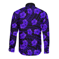 Polynesian Pride Hawaii Style With Hibiscus Long Sleeve Button Shirt Blue LT9 - Polynesian Pride