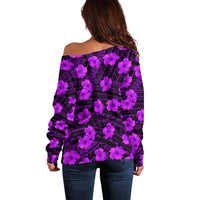 Polynesian Pride Hawaii Style With Hibiscus Off Shoulder Sweater Purple LT9 - Polynesian Pride